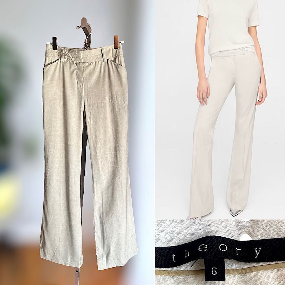 Theory Stretch Wool Wide Leg Trousers Suit Pants Size 6 Made in USA
